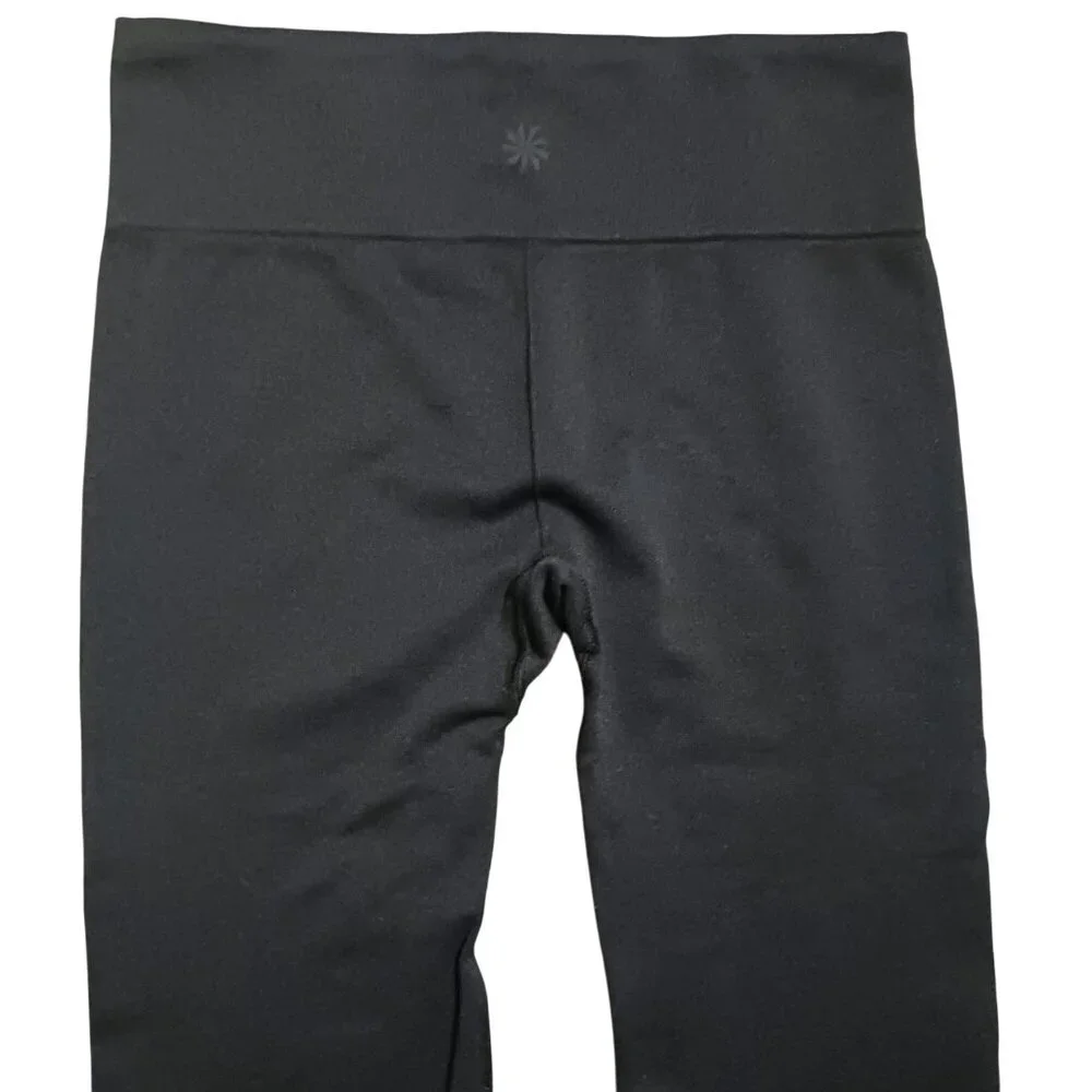 Athleta Women's Black Nylon Spandex Leggings Ruffled‎ Ankle Detail Size S